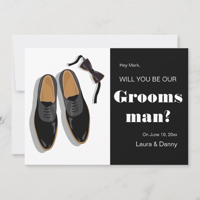 Bow Tie and Dress Shoes Groomsman-begäran Inbjudningar (Framsida)