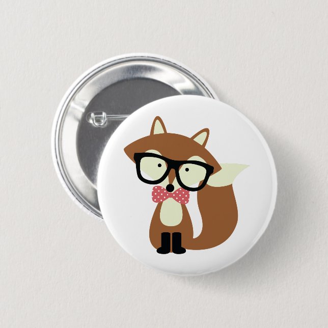 Bow Tie and Glass Hipster Brown Fox Knapp (Framsida & baksida)