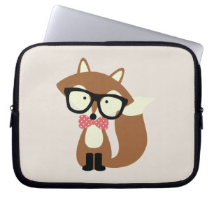 Bow Tie and Glass Hipster Brown Fox Laptop Sleeve