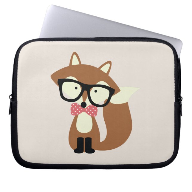 Bow Tie and Glass Hipster Brown Fox Laptop Sleeve (Framsidan)