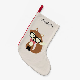 Bow Tie and Glass Hipster Brown Fox Liten Julstrumpa