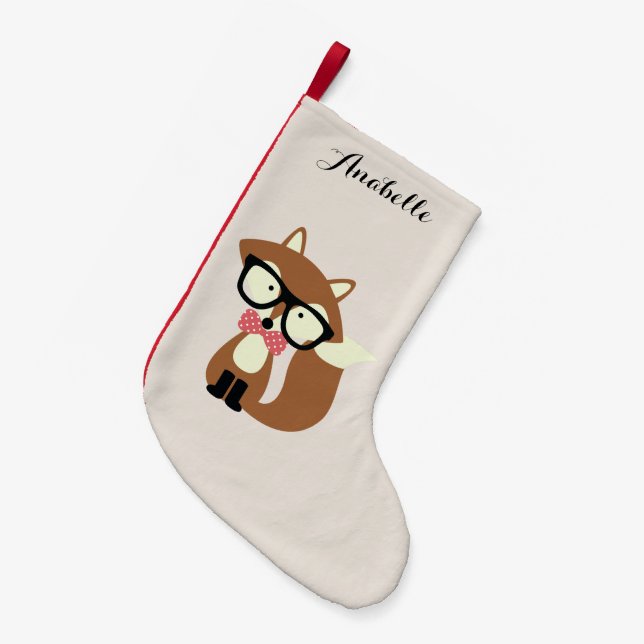 Bow Tie and Glass Hipster Brown Fox Liten Julstrumpa (Framsidan (Hängande))