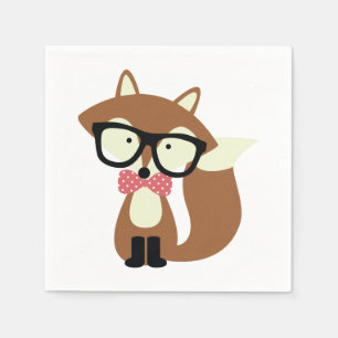 Bow Tie and Glass Hipster Brown Fox Pappersservett