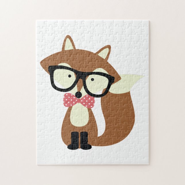 Bow Tie and Glass Hipster Brown Fox Pussel (Vertikal)