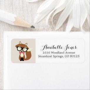 Bow Tie and Glass Hipster Brown Fox Returadress Etikett