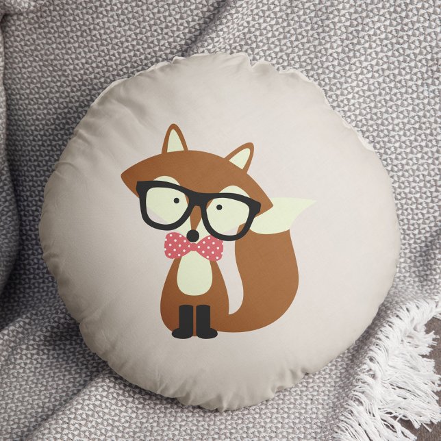Bow Tie and Glass Hipster Brown Fox Rund Kudde (Skapare uppladdad)
