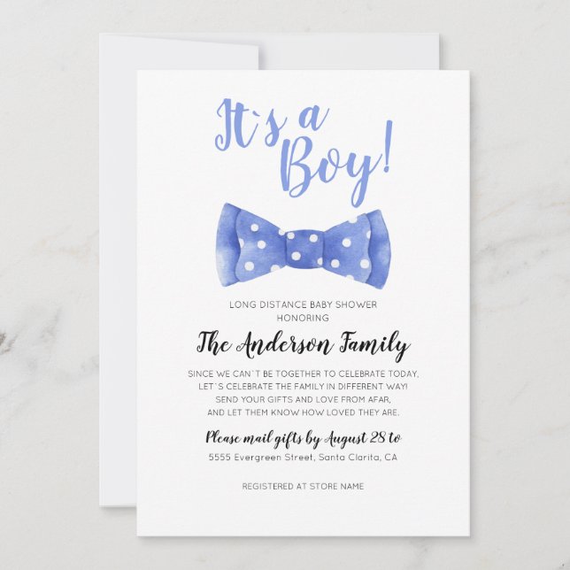 Bow Tie Baby Shower by Mail Long Avstånd Inbjudningar (Framsida)