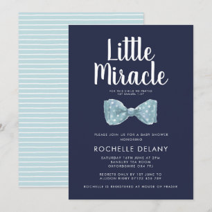 Bow tie Blue Little Miracle Baby Shower Inbjudningar