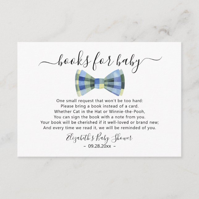 Bow tie-böcker för baby Baby Shower Tilläggskort (Framsida)