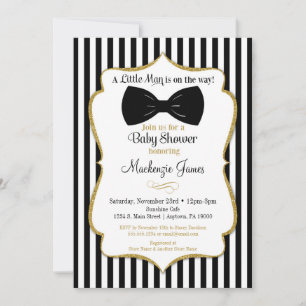 Bow Tie Boy Shower-inbjudan till Black Guld Inbjudningar
