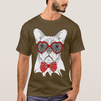 Bow Tie Day, franska Bull Dog Red Heart Glasses T Shirt