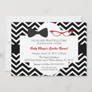 Bow tie & Glass Gender Reveal Party bjudan Inbjudningar