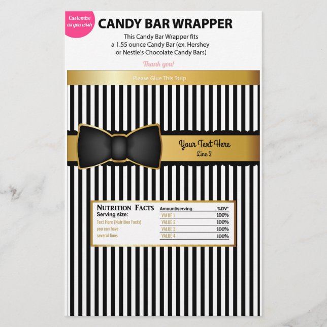 Bow Tie Guld Black Candy Wrapper Pub Chocolate Flygblad (Framsidan)