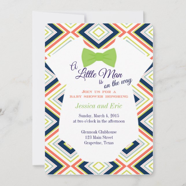 Bow Tie Onsie i Pojke med färgdesign Inbjudningar (Framsida)