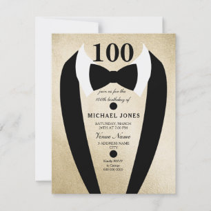 Bow Tie Tuxedo Guld 100:e Födelsedagsfest Inbjudan