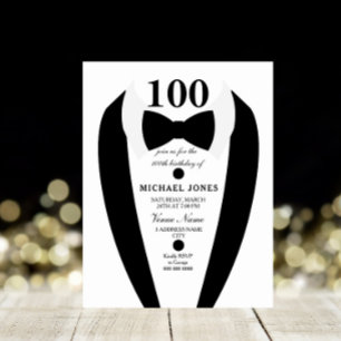 Bow Tie Tuxedo Manar 100 Födelsedagsfesten Inbjuda Inbjudningar