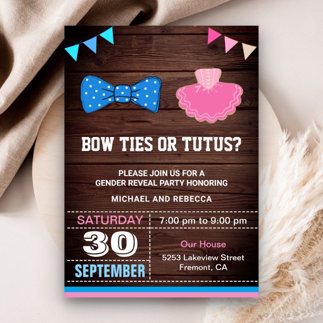 Bow Ties eller Tutus Gender Reveal Party Inbjudningar (Skapare uppladdad)