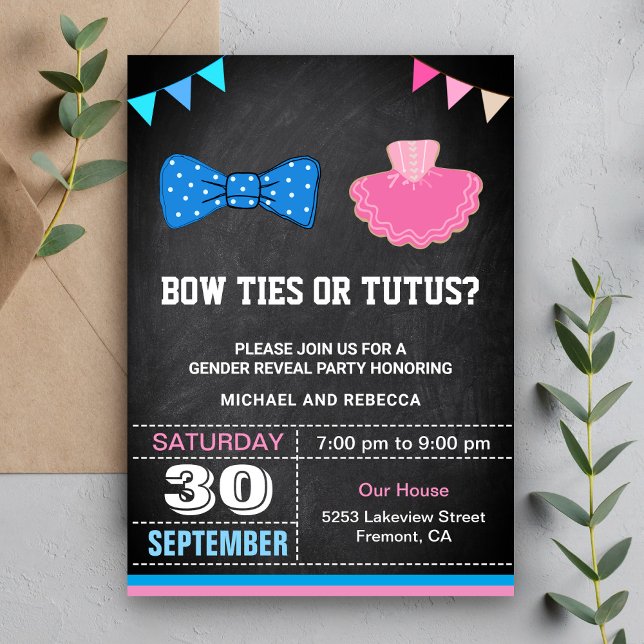 Bow Ties eller Tutus Gender Reveal Party Inbjudningar (Skapare uppladdad)