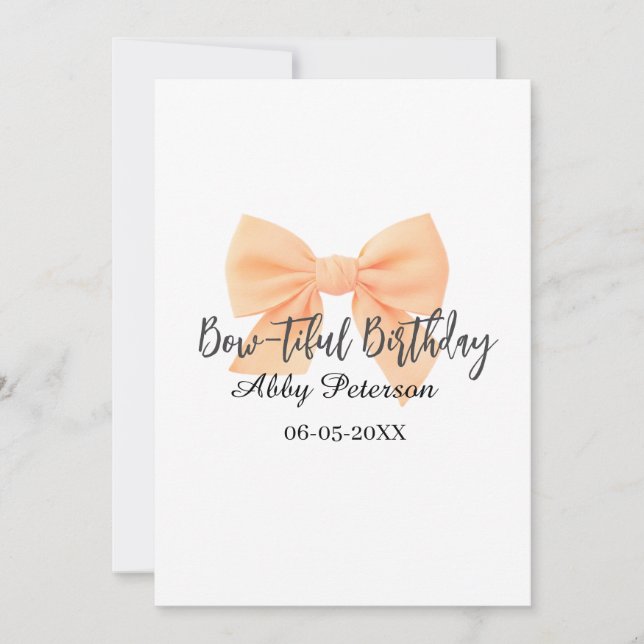 Bow-tiful birthday orange bow name date simple pas inbjudningar (Framsida)