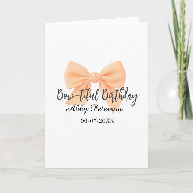 Bow-tiful birthday orange bow name date simple pas kort (Framsida)