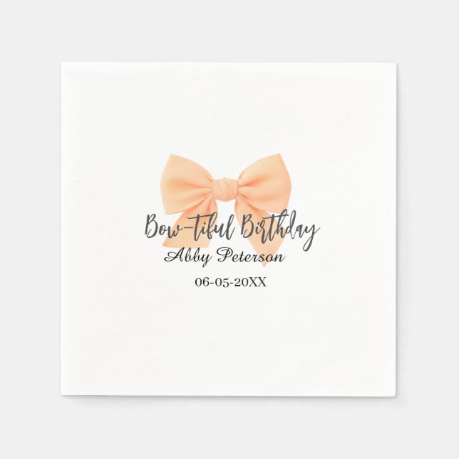 Bow-tiful birthday orange bow name date simple pas pappersservett (Framsidan)