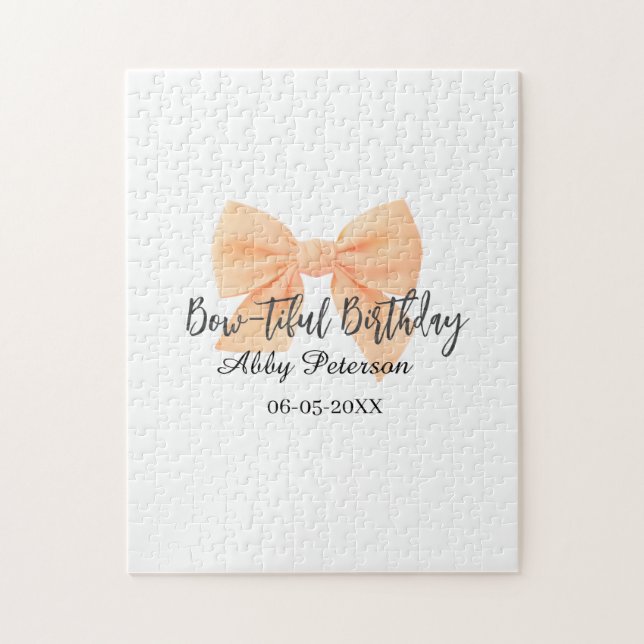 Bow-tiful birthday orange bow name date simple pas pussel (Vertikal)