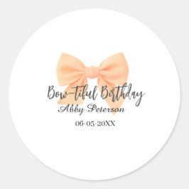 Bow-tiful birthday orange bow name date simple pas runt klistermärke