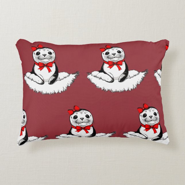 Bow-tiful Seal – Christmas Edition Prydnadskudde (Framsidan)