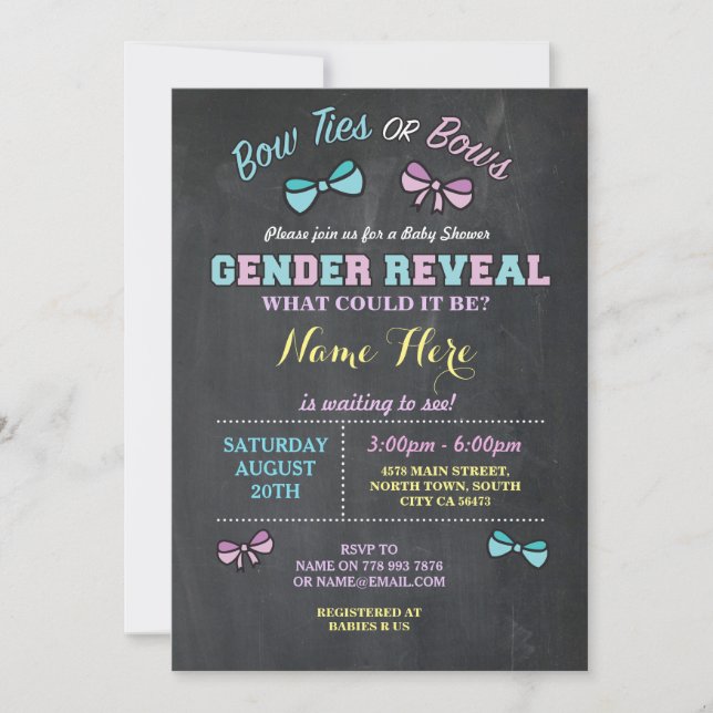 Bow Tips eller Bows Gender Reveal Baby Shower inbj Inbjudningar (Framsida)