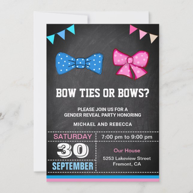 Bow Tips eller Bows Gender Reveal Party Inbjudningar (Framsida)