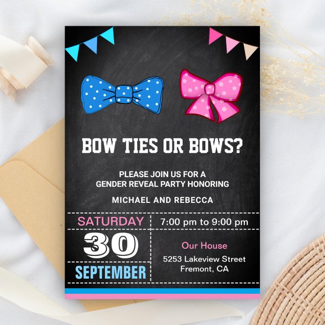 Bow Tips eller Bows Gender Reveal Party Inbjudningar (Skapare uppladdad)
