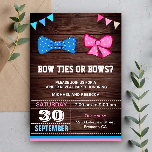 Bow Tips eller Bows Gender Reveal Party Inbjudningar (Skapare uppladdad)