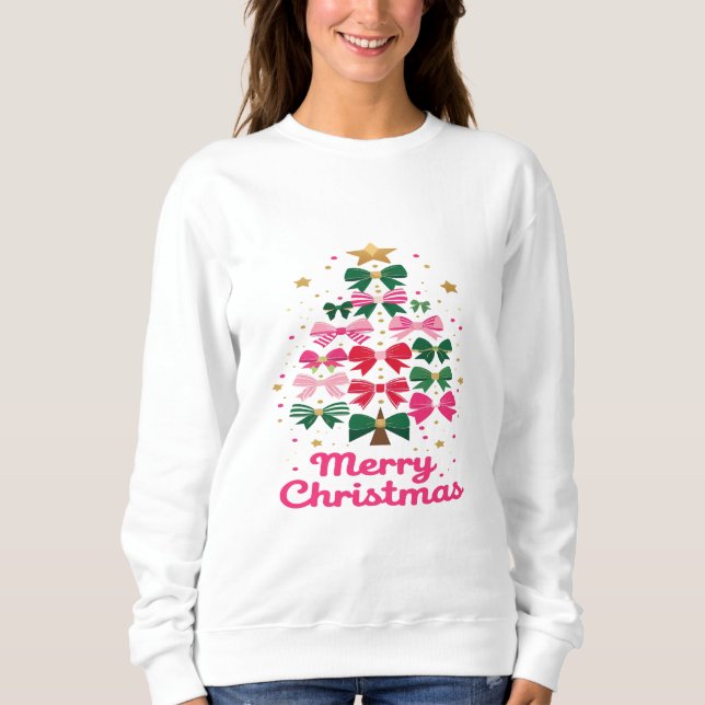 Bow Tree – Merry Christmas in Style T Shirt (Framsida)