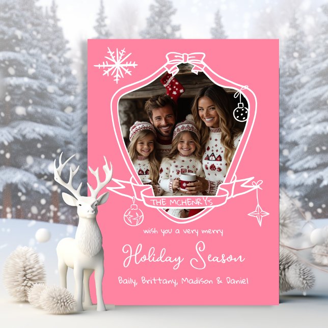 Bow Vapensköld Hand plockade Doodle-fotojulkort Inbjudningar (Skapare uppladdad)