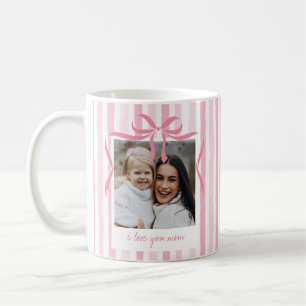 Bow & Vattenfärg Ränder Anpassad Text & Foto Mamma Kaffemugg