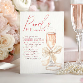 Bow White Pearls & Prosecco Rosé Bridal Shower Inbjudningar