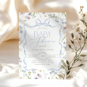 Bow Wildblommor Ribbon ram Pojke Shower Inbjudningar