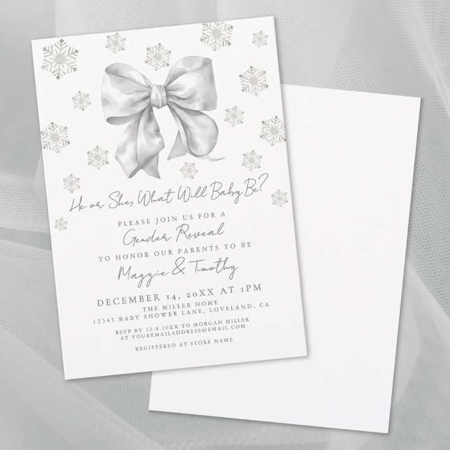 Bow Winter Gender Reveal-inbjudan Inbjudningar (Bow Winter Gender Reveal Invitation)