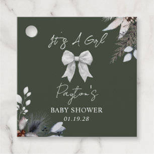 Bow Winter Snö Grönt Girl Baby Shower Gåvor Etiketter