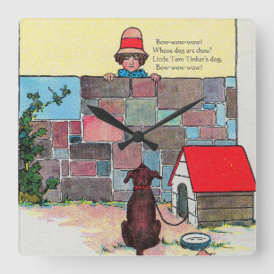 Bow-wow-wow! Vems hund är du? Nursery Rhyme Fyrkantig Klocka