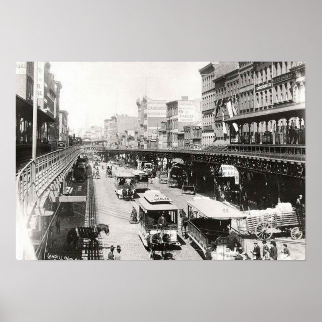 Bowery på Canal Street New York City 1895 Poster (Framsidan)