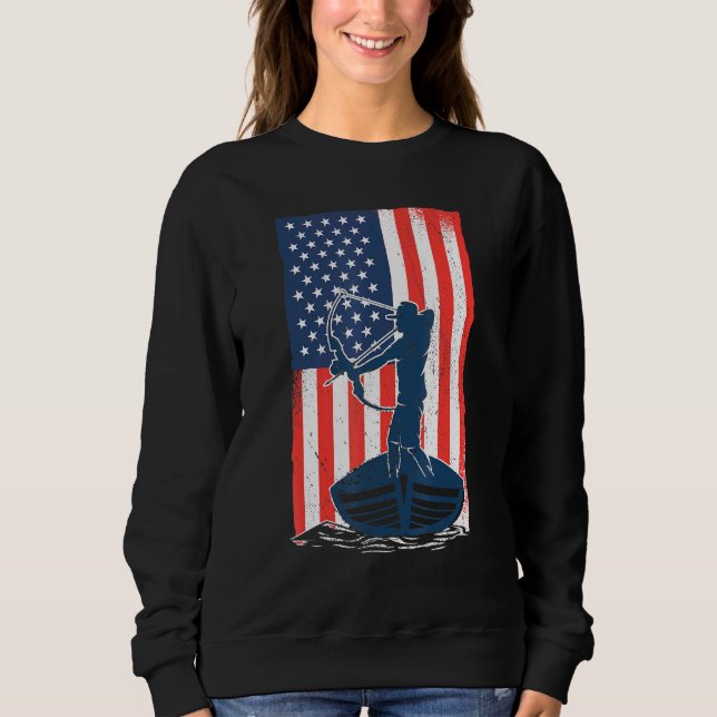 Bowfish American Flagga Fish Bow Hunting T Shirt (Framsida)