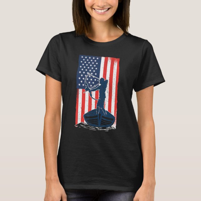 Bowfish American Flagga Fish Bow Hunting T Shirt (Framsida)