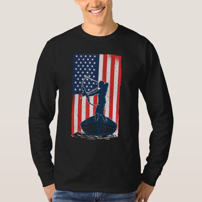 Bowfish American Flagga Fish Bow Hunting T Shirt (Framsida)