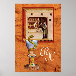 BOWL AV HYGEIA MONOGRAM Medicine,Antique Pharmacy Poster