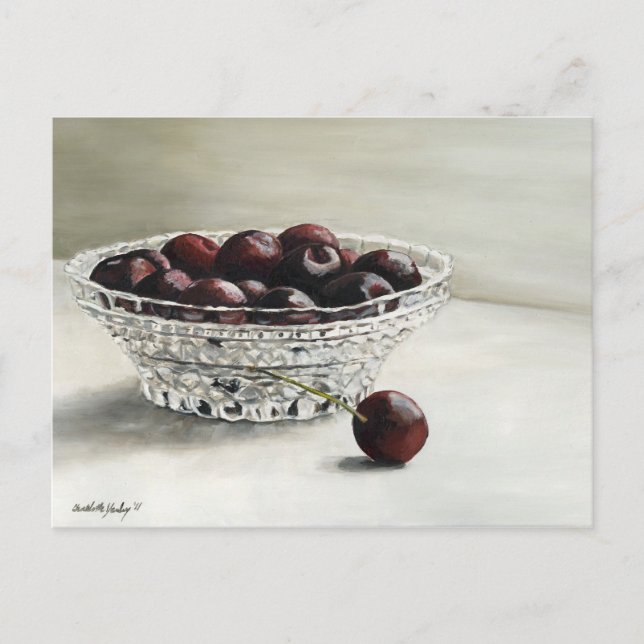Bowl Fullt av Cherries Art Postcard Vykort (Framsida)