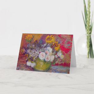 Bowl med blommor och Ro av Vincent van Gogh Kort