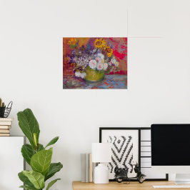 Bowl med blommor och Ro av Vincent van Gogh Poster