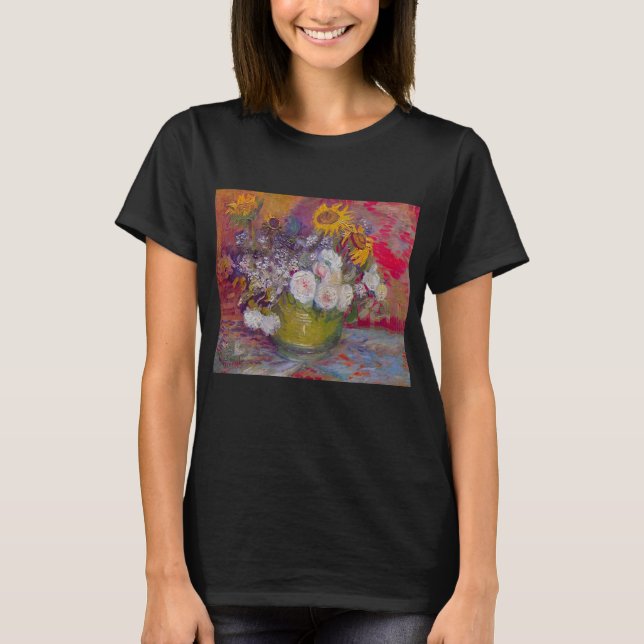 Bowl med blommor och Ro av Vincent van Gogh T Shirt (Framsida)