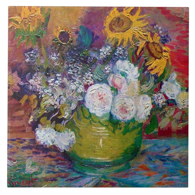 Bowl med blommor, Van Gogh Kakelplatta (Framsidan)